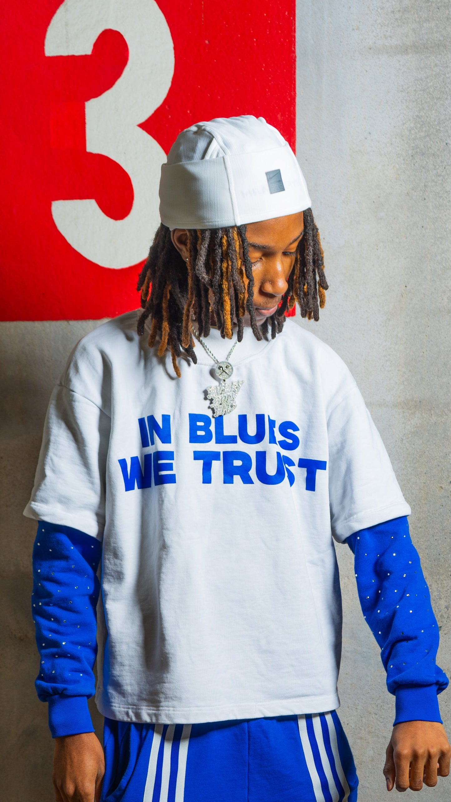 "In Blues We Trust" White Long Sleeve Tee